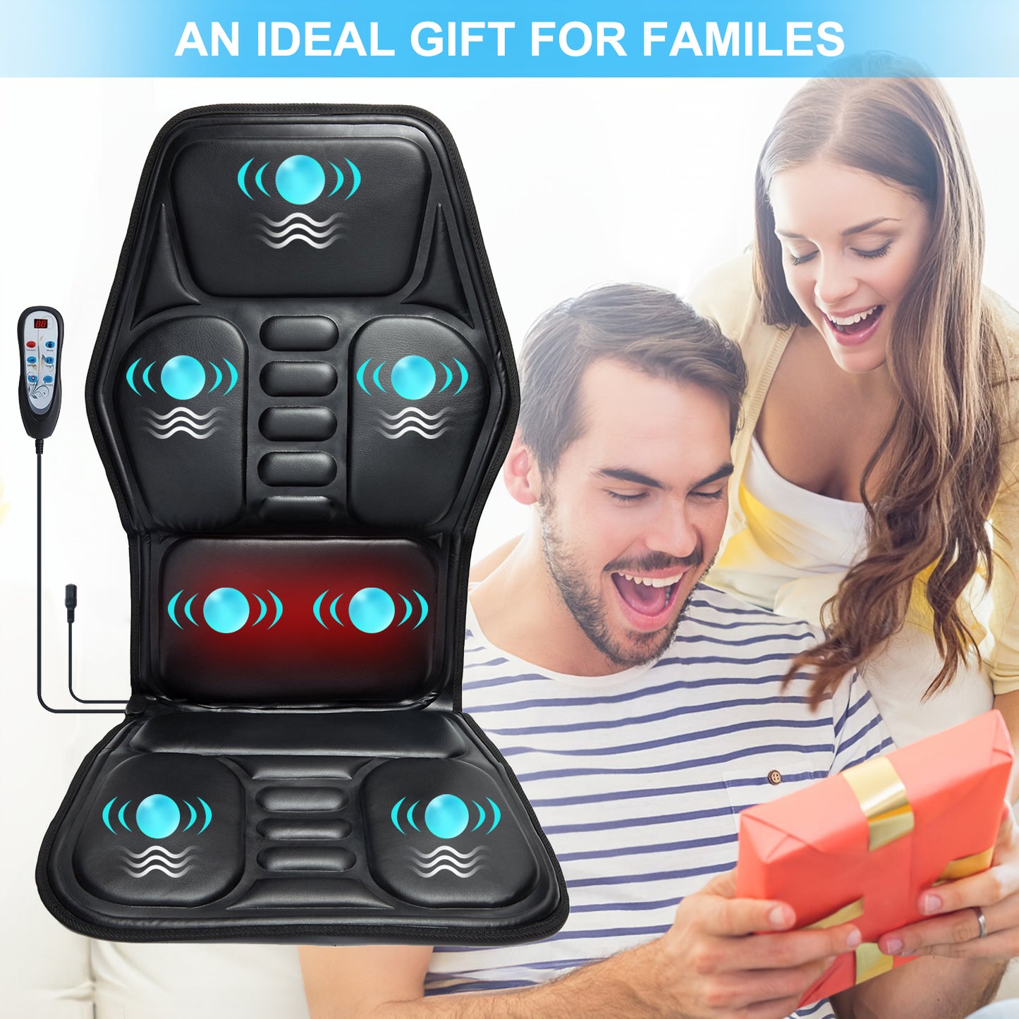 Fatigue Stress Relief Back Massager, Massage Seat Cushion Pad with Heat, 9 Massage Style Lumbar Support Function