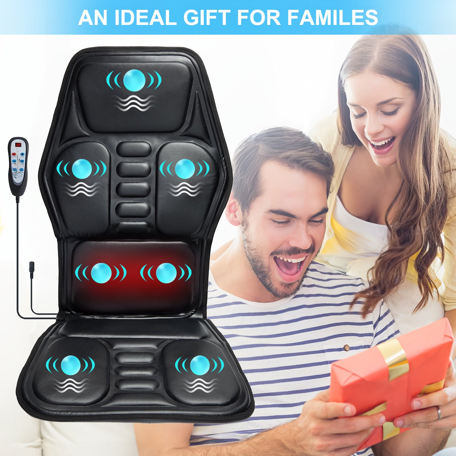 Fatigue Stress Relief Back Massager, Massage Seat Cushion Pad with Heat, 9 Massage Style Lumbar Support Function
