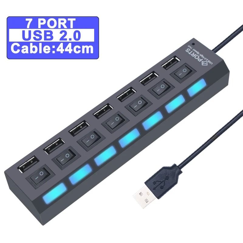 USB Hub Expander With Multiple Ports And Power Switch For PC Accessories 7