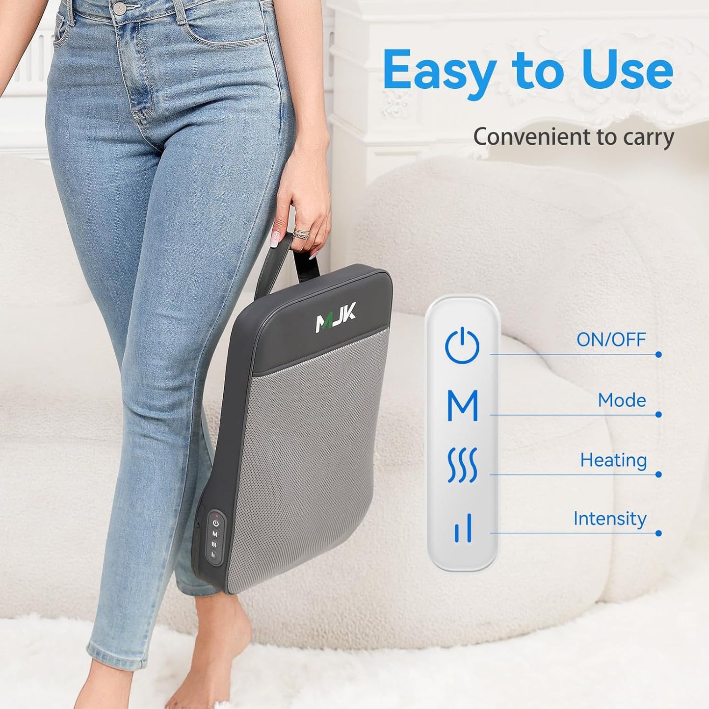 3D Kneading Portable Massage, Shiatsu Back Massager for Pain Relief Deep Tissue, Relaxing Shoulder and Back Massager