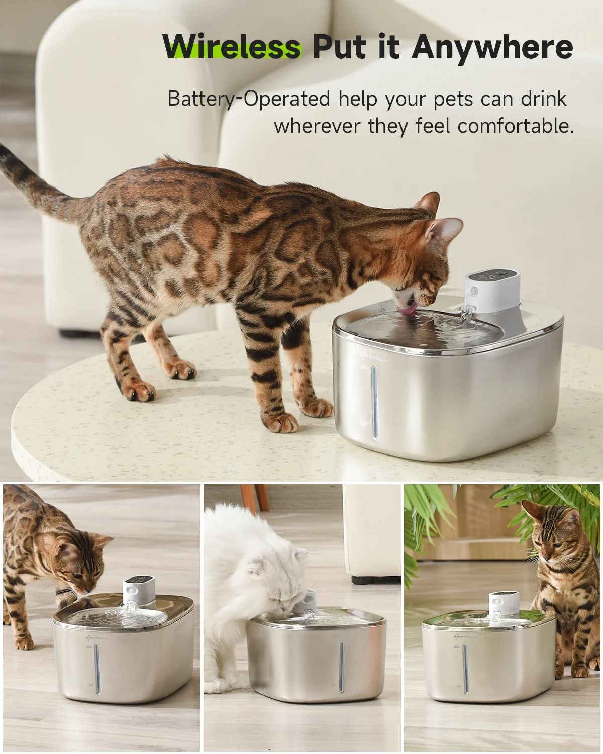 Automatic 4L Pet Water Fountain With Wireless Pump And Motion Sensor 2