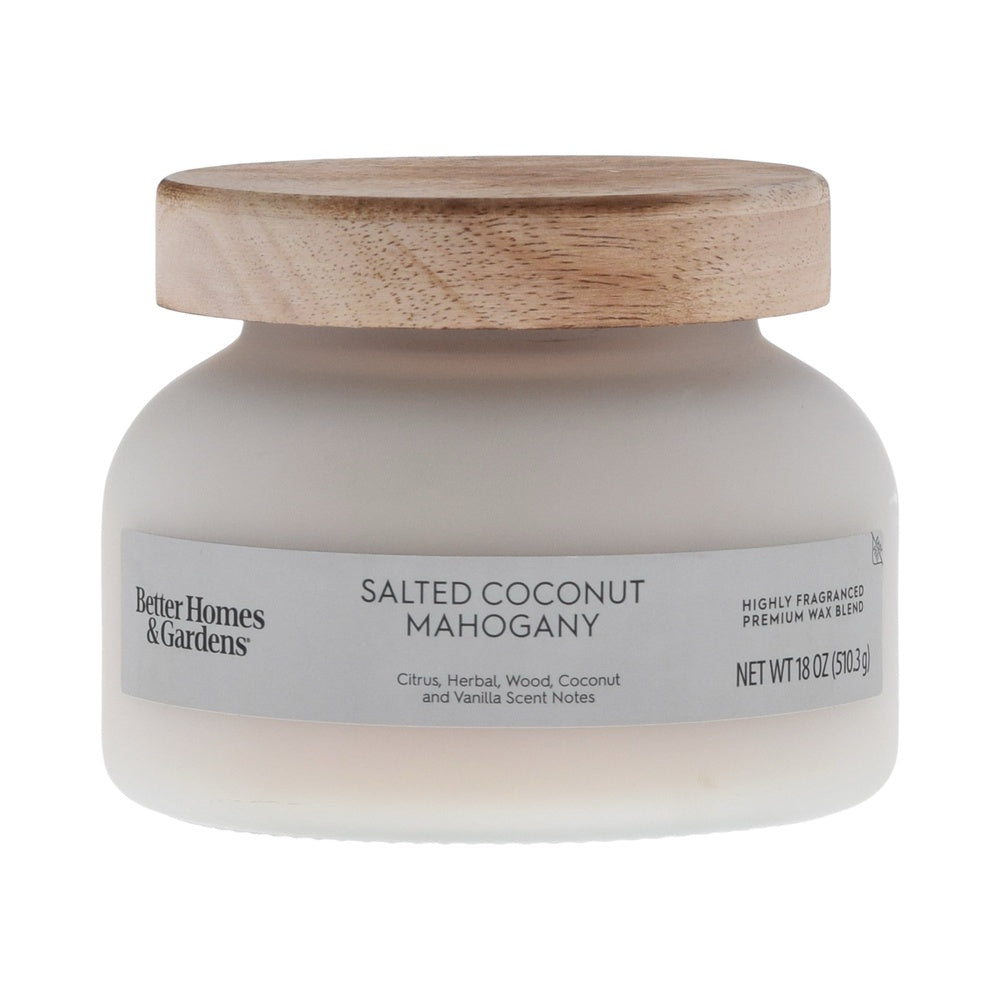 Salted Coconut Mahogany Scented Candle 2 Wick Frosted Jar Herbal Citrus Vanilla Notes Long Burn Tim 2