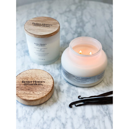 Salted Coconut Mahogany Scented Candle 2 Wick Frosted Jar Herbal Citrus Vanilla Notes Long Burn Tim 3