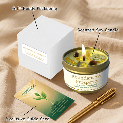 Abundance and Prosperity Ritual Candle, Soy Wax Scented Candle with Crystal, Home Aromatherapy Gift
