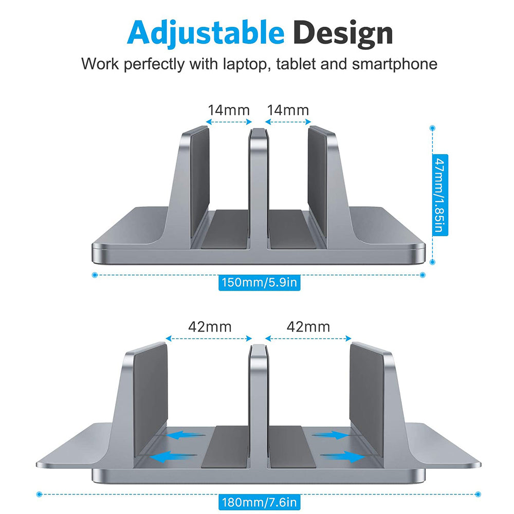 Aluminium Adjustable Vertical Laptop Stand, Portable Notebook Mount, MacBook Pro Air Holder, Support Base, Accessory