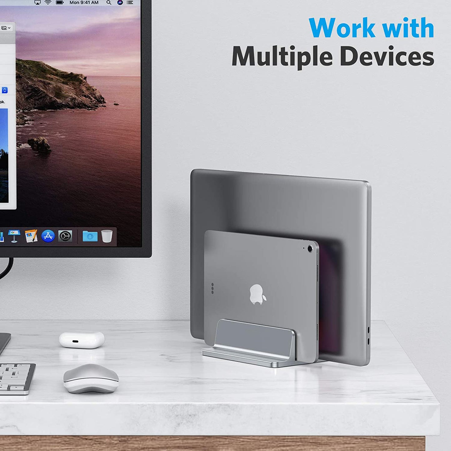 Aluminium Adjustable Vertical Laptop Stand, Portable Notebook Mount, MacBook Pro Air Holder, Support Base, Accessory