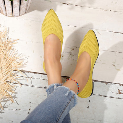 Solid Color Knitted Womens Pointed Toe Flat Shoes Casual Slip On Ballet Flats Lightweight Breathabl 2