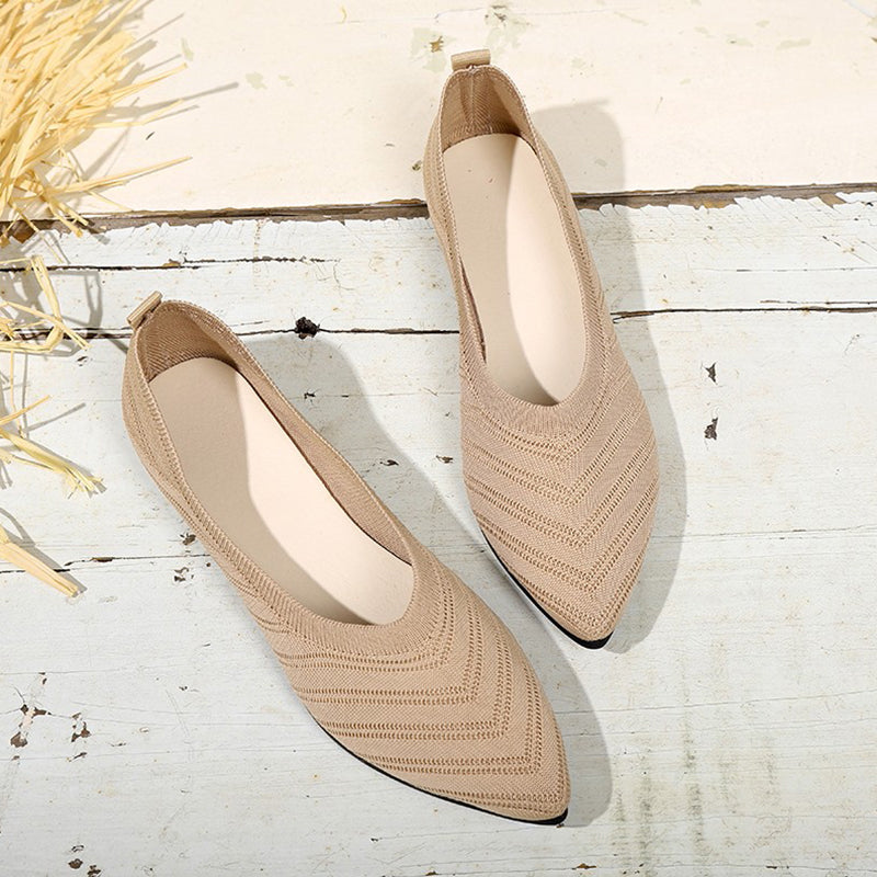 Solid Color Knitted Womens Pointed Toe Flat Shoes Casual Slip On Ballet Flats Lightweight Breathabl 7