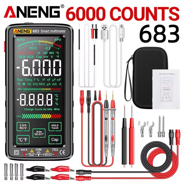ANENG 683 Smart Multimeter  HighEnd 6000 Counts Rechargeable Touchscreen ACDC Voltage Tester  Multi 9