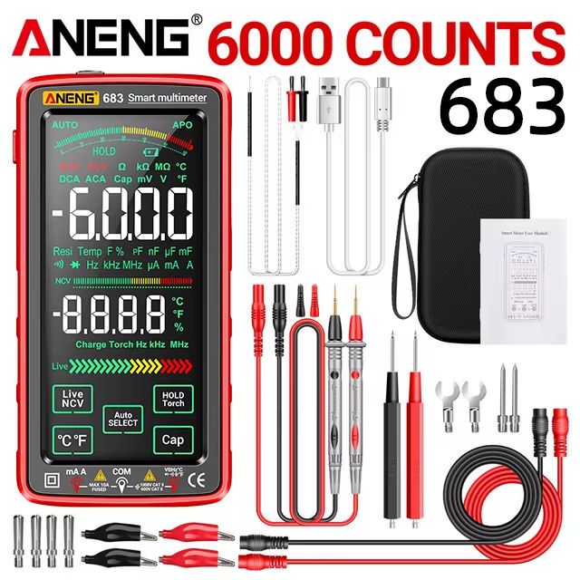 ANENG 683 Smart Multimeter  HighEnd 6000 Counts Rechargeable Touchscreen ACDC Voltage Tester  Multi 8