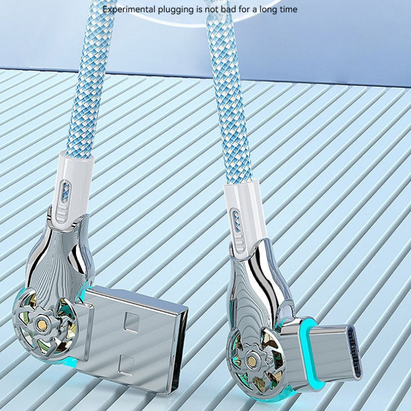 USB A to Type C Cable, Fast Charging Cable 180 Degree Elbow Rotation, Zinc Alloy Braided Data Cable, USB Micro Charger