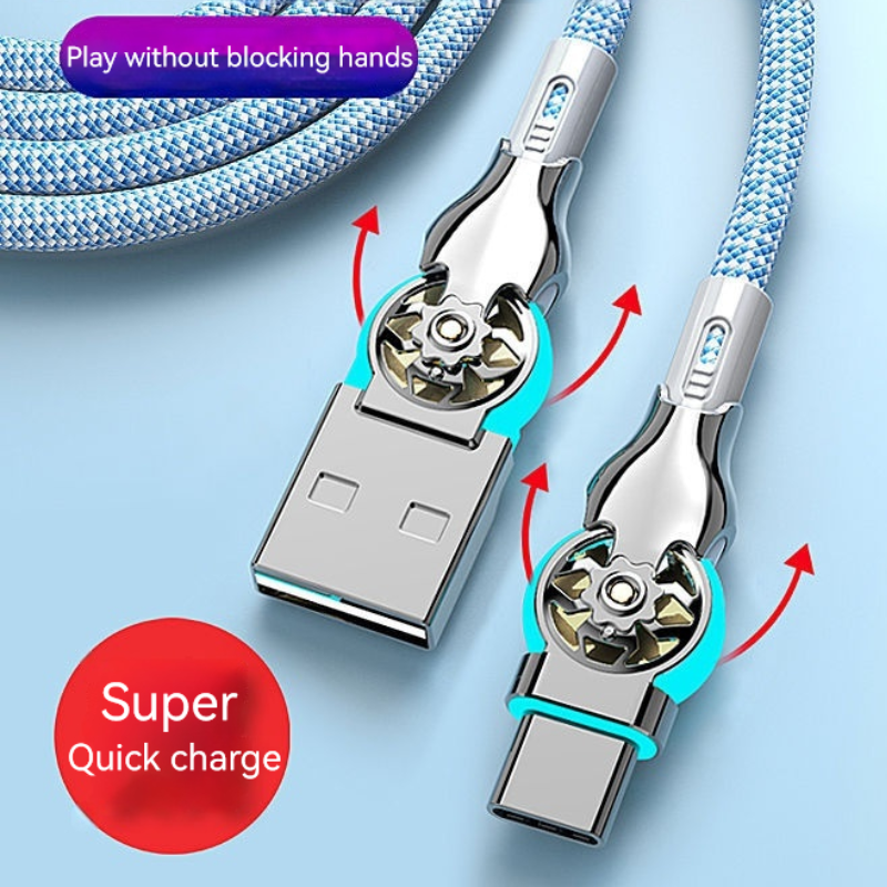 USB A to Type C Cable, Fast Charging Cable 180 Degree Elbow Rotation, Zinc Alloy Braided Data Cable, USB Micro Charger