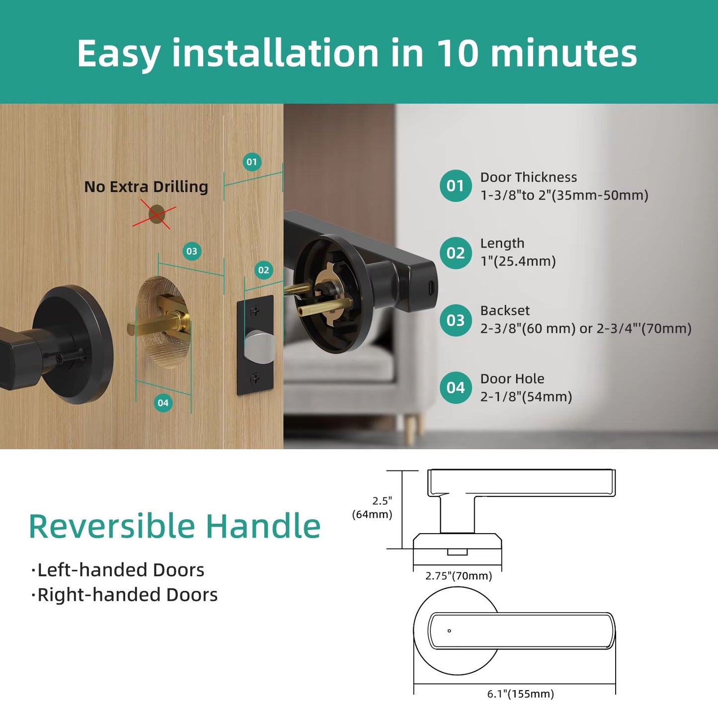 Viladepot Smart Lock  Fingerprint Door Lock With App Control Passcode  Touchscreen Keypad 4