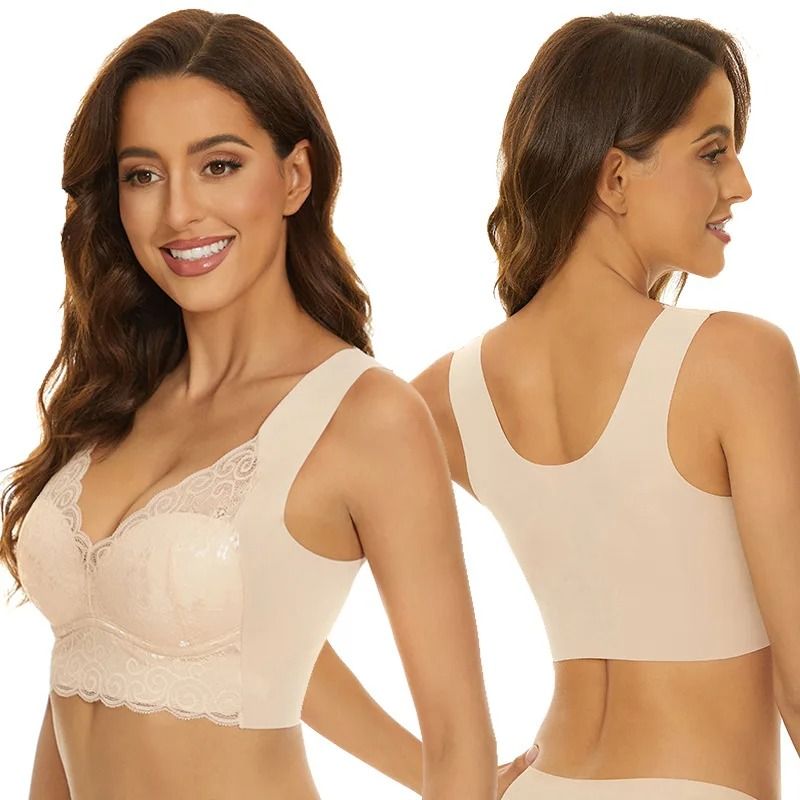 Women Plus Size Lace Bra Wire Free Bralette 4