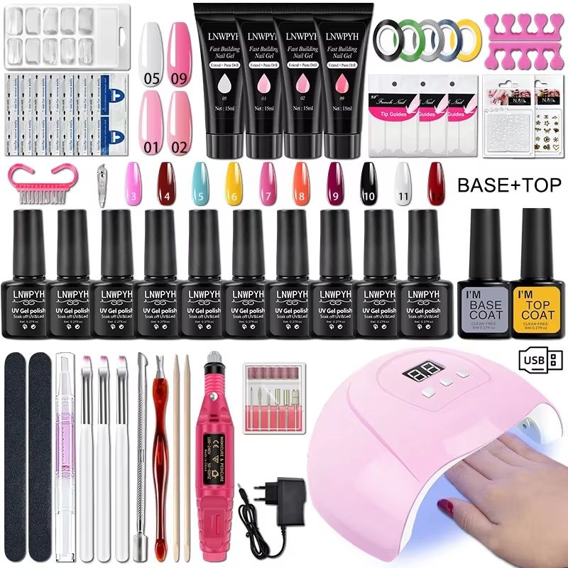 Gel Nail Polish Kit with UV Nail Lamp & Electric Drill – Complete Soak Off Gel Nail Kit with Base & Top Coat