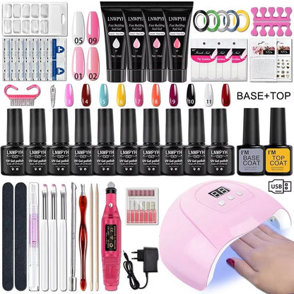 Gel Nail Polish Kit With UV Nail Lamp  Electric Drill  Complete Soak Off Gel Nail Kit With Base  To 6
