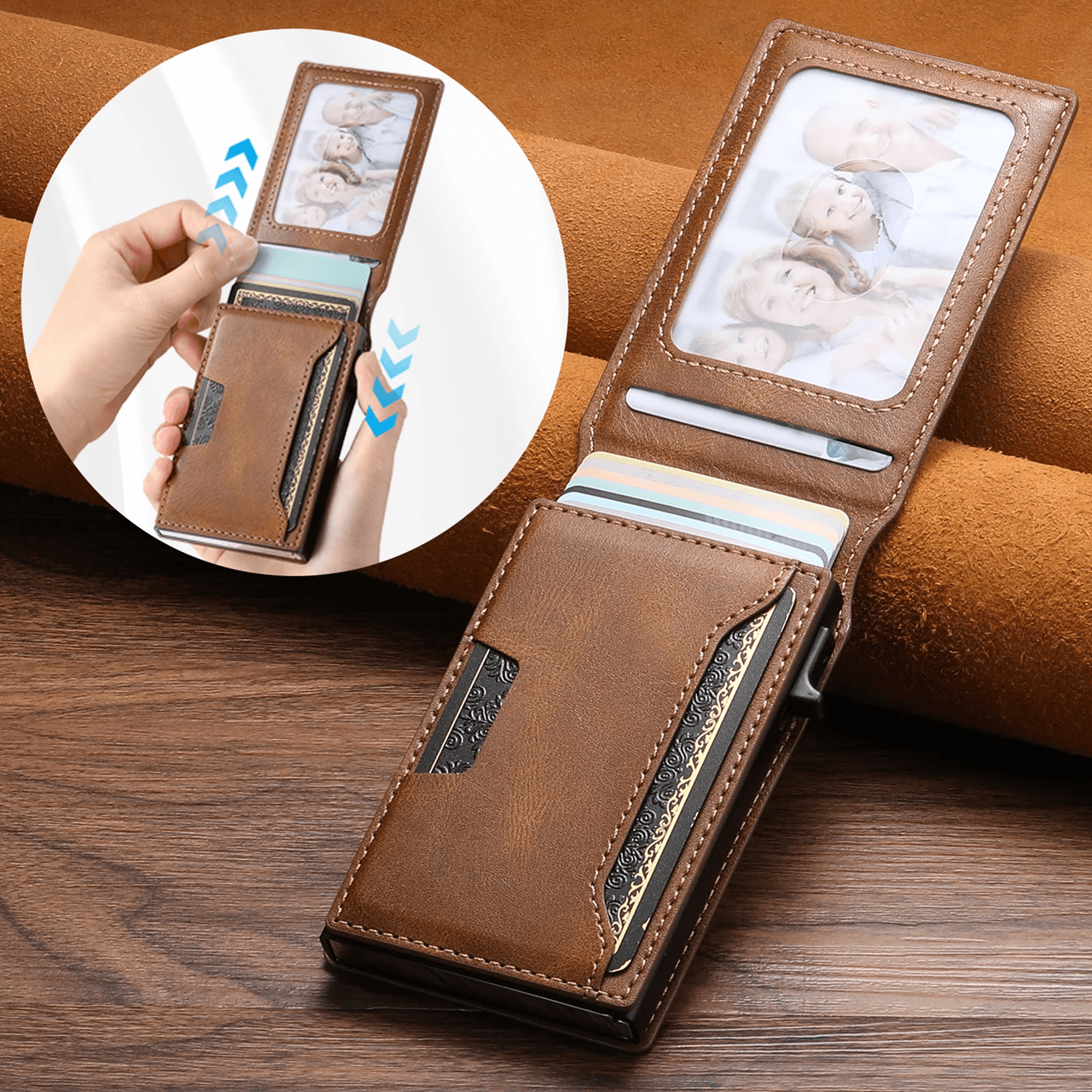 Mens PU Leather Wallet With Card Holder And Automatic Ejector 2