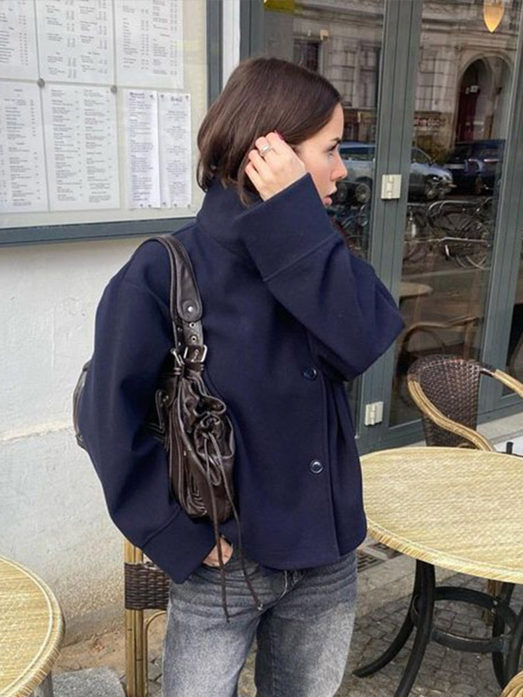 Elegant Womens Short Jacket, 2025 Autumn Stand Collar Coat, Single Breasted Outerwear for Office and High Street
