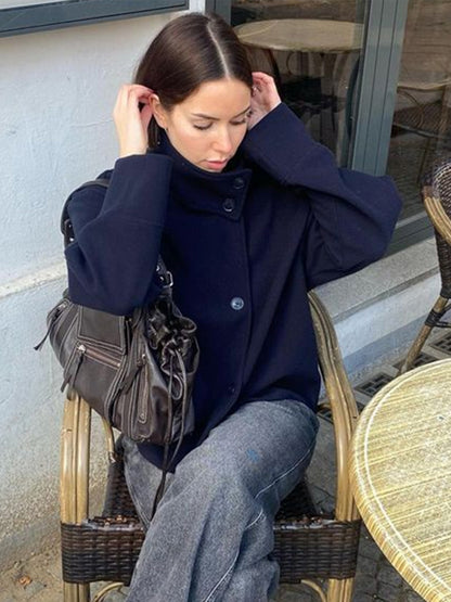 Elegant Womens Short Jacket, 2025 Autumn Stand Collar Coat, Single Breasted Outerwear for Office and High Street