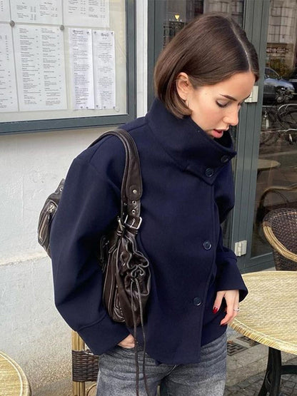 Elegant Womens Short Jacket, 2025 Autumn Stand Collar Coat, Single Breasted Outerwear for Office and High Street