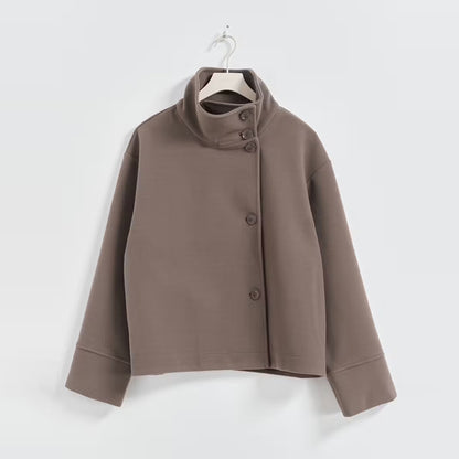 Elegant Womens Short Jacket, 2025 Autumn Stand Collar Coat, Single Breasted Outerwear for Office and High Street
