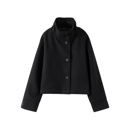 Elegant Womens Short Jacket, 2025 Autumn Stand Collar Coat, Single Breasted Outerwear for Office and High Street