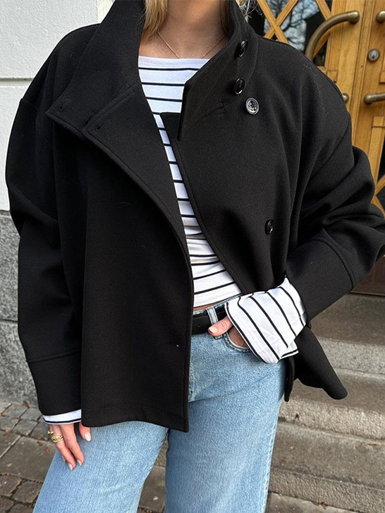 Elegant Womens Short Jacket, 2025 Autumn Stand Collar Coat, Single Breasted Outerwear for Office and High Street