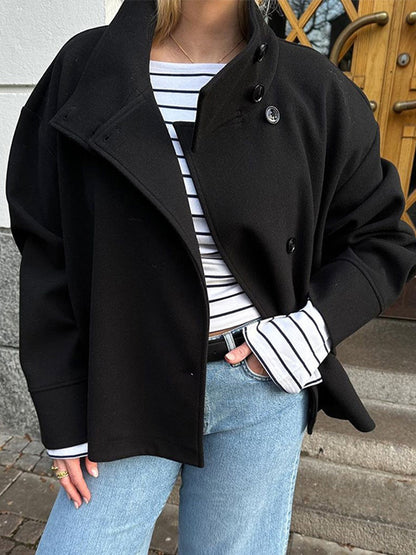Elegant Womens Short Jacket, 2025 Autumn Stand Collar Coat, Single Breasted Outerwear for Office and High Street