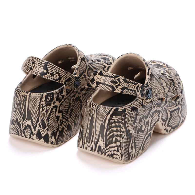 Womens Leopard Thick Bottom Clogs Closed Toe Chunky Platform Sandals Super High Wedge Heel Slippers 3
