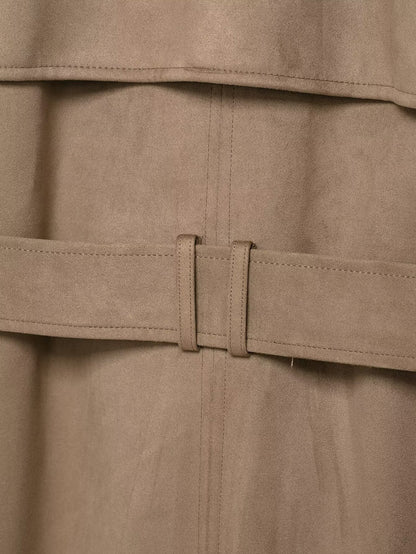Womens Trench Coat Autumn Fall Jacket With Lapel And Pockets Suede Effect Windbreaker 2
