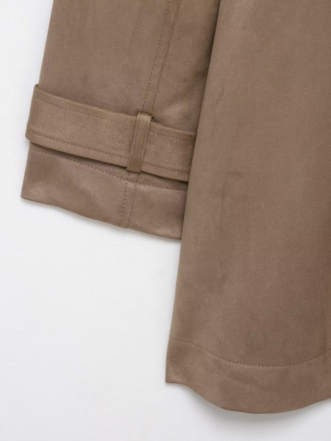 Womens Trench Coat Autumn Fall Jacket With Lapel And Pockets Suede Effect Windbreaker 3