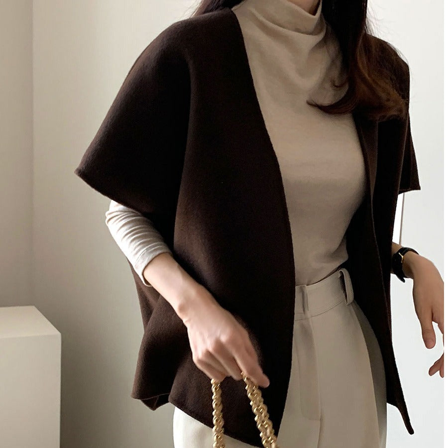 Women's Winter Wrap Coat, Thickened Polyester Fiber, Pure Color No Button Design, Autumn Office Style