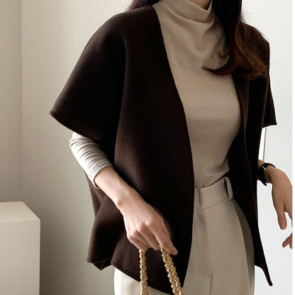 Women's Winter Wrap Coat, Thickened Polyester Fiber, Pure Color No Button Design, Autumn Office Style