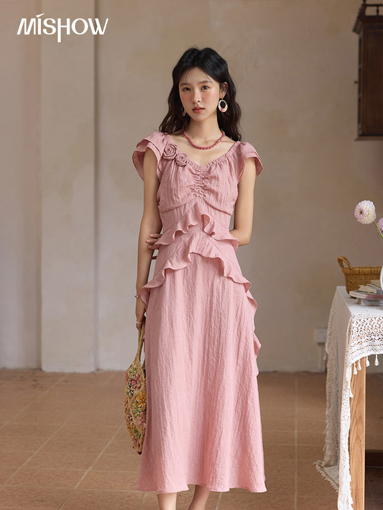 Womens Floral Print Dress 2025 Summer Fashion With Flying Sleeves And VNeck 1