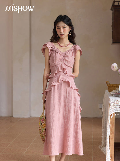 Womens Floral Print Dress 2025 Summer Fashion With Flying Sleeves And VNeck 1