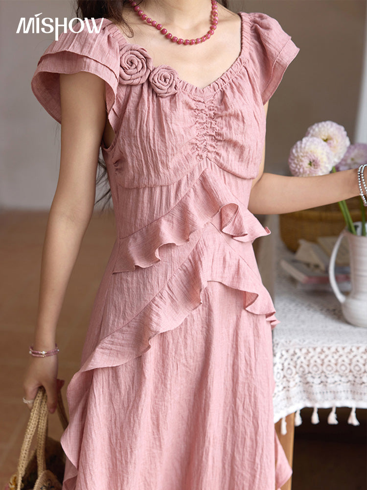 Womens Floral Print Dress 2025 Summer Fashion With Flying Sleeves And VNeck 2