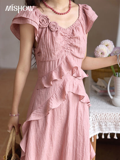 Womens Floral Print Dress 2025 Summer Fashion With Flying Sleeves And VNeck 2