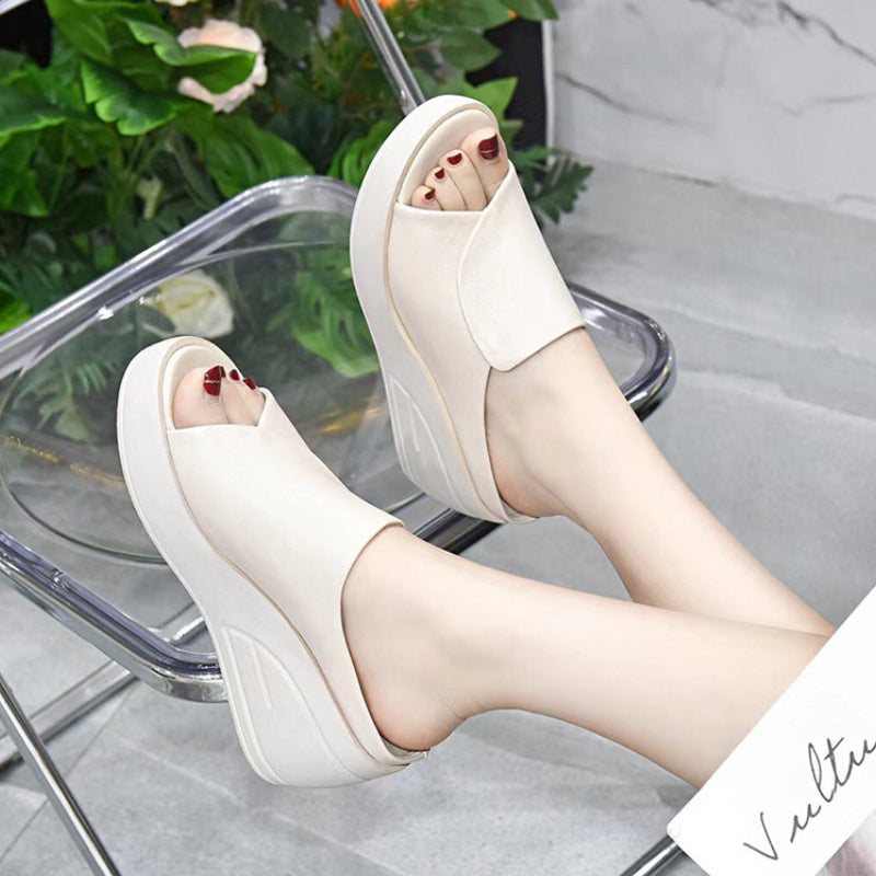 Women Slippers Black Wedge Platform Open Toe Sandals Orthopedic Thick Bottom Beach Slides High Heel 1