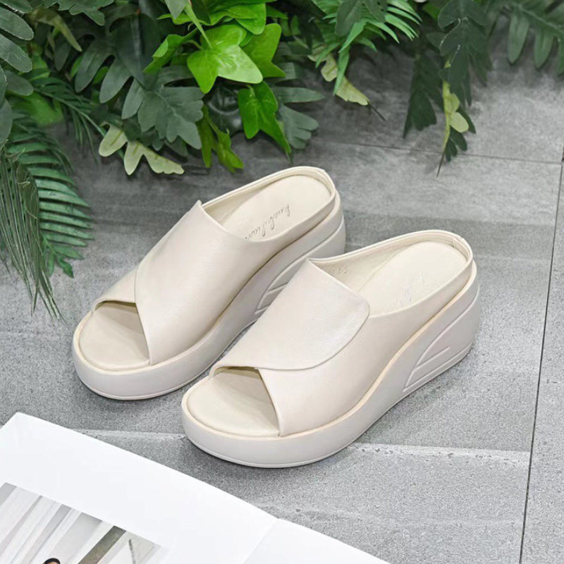 Women Slippers Black Wedge Platform Open Toe Sandals Orthopedic Thick Bottom Beach Slides High Heel 6
