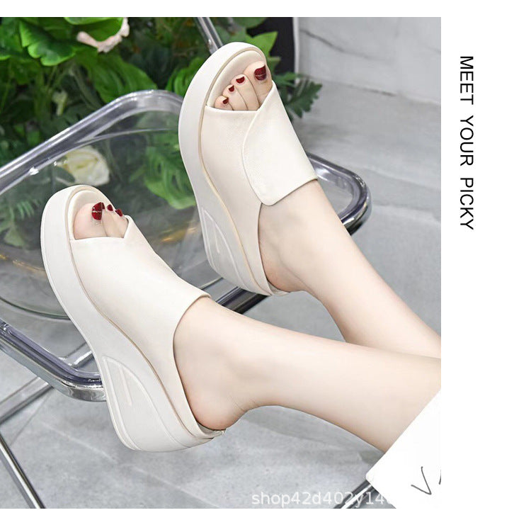 Women Slippers Black Wedge Platform Open Toe Sandals Orthopedic Thick Bottom Beach Slides High Heel 3