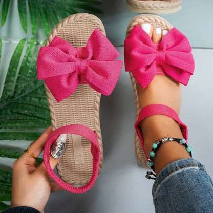 Women Anti-slip Trend Sandals, Lightweight Summer Fashion Sandals, Beach Casual Slippers, Outdoor Bow Tie Flat Shoes
