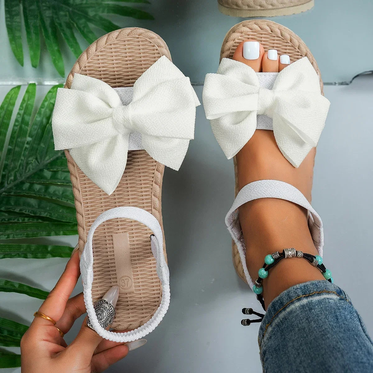 Women Antislip Trend Sandals Lightweight Summer Fashion Sandals Beach Casual Slippers Outdoor Bow T 7