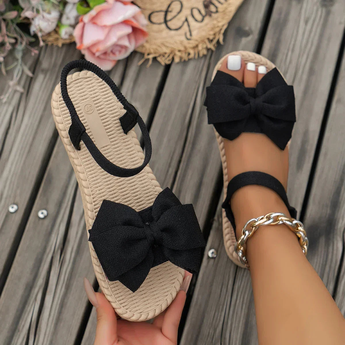 Women Antislip Trend Sandals Lightweight Summer Fashion Sandals Beach Casual Slippers Outdoor Bow T 9