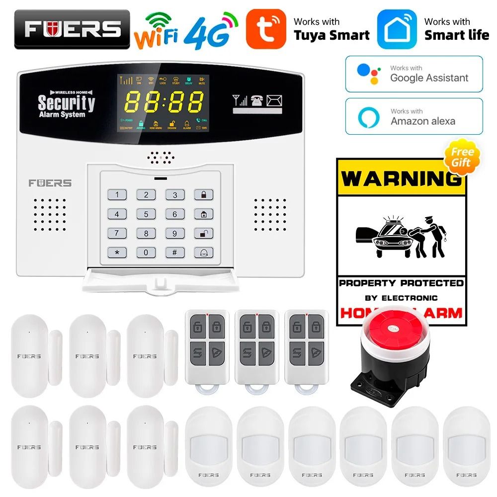 Smart WiFi GSM 4G Home Security Alarm System With Motion Sensor And LCD Display 24