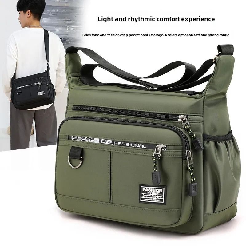 Mens Oxford Shoulder Bag with Multi-Layer Pockets and Large Capacity