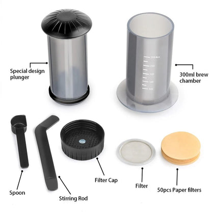 Portable Espresso Coffee Maker With French Press Design And Filter Paper Kit 3