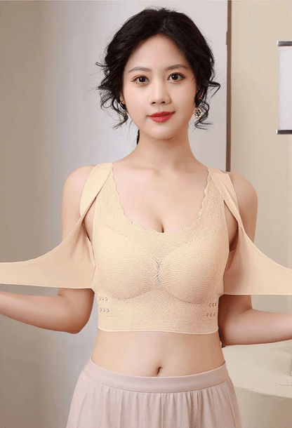 Elegant Lace Wireless Bra With Front Buckle And Criss Cross Back 2