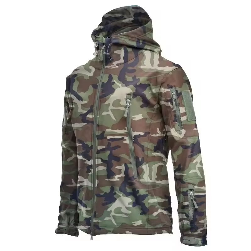 Tactical Soft Shell Military Jacket For Men Windproof Waterproof Outdoor Combat Coat With Hood 7