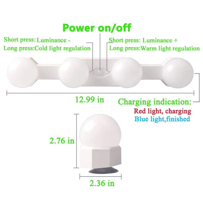 Cordless LED Makeup Mirror Light With Suction Cup And USB Rechargeable Design 1