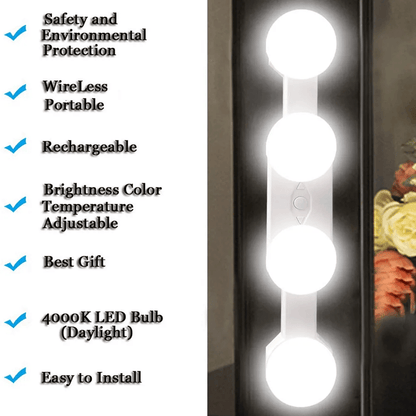 Cordless LED Makeup Mirror Light With Suction Cup And USB Rechargeable Design 2